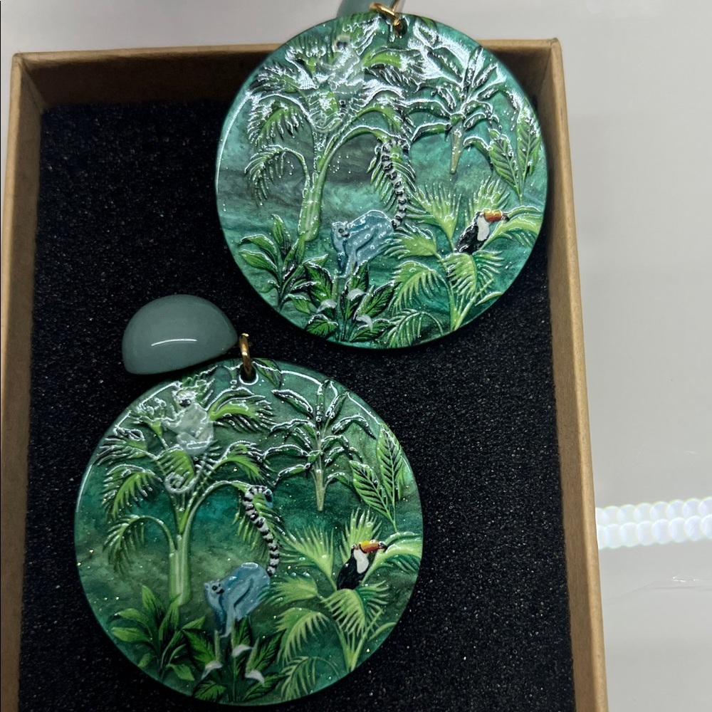 Tropical Green Statement Earrings - Picture 2 of 7